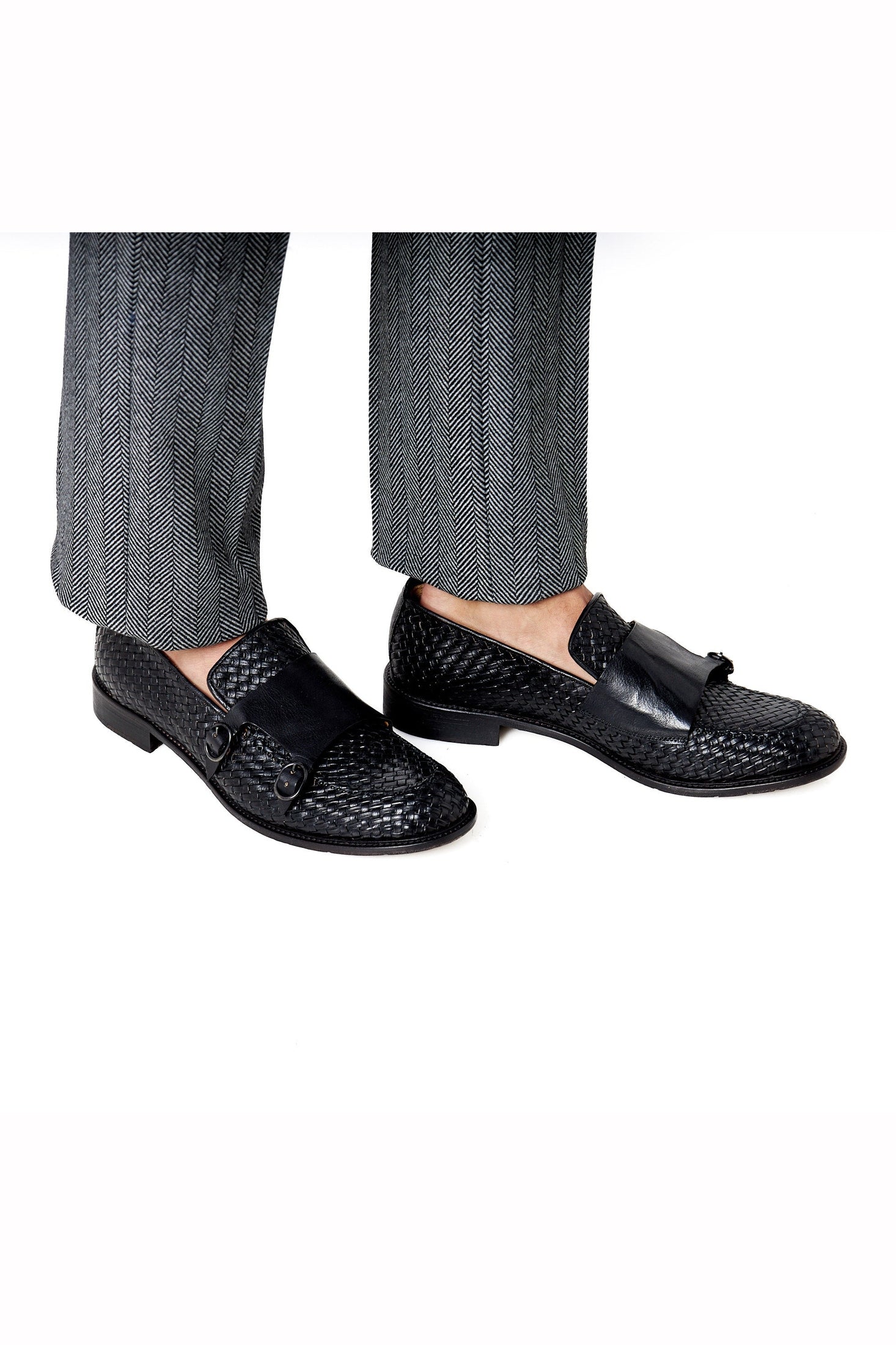 FLORENCE - BLACK WOVEN DOUBLE BUCKLE MONK