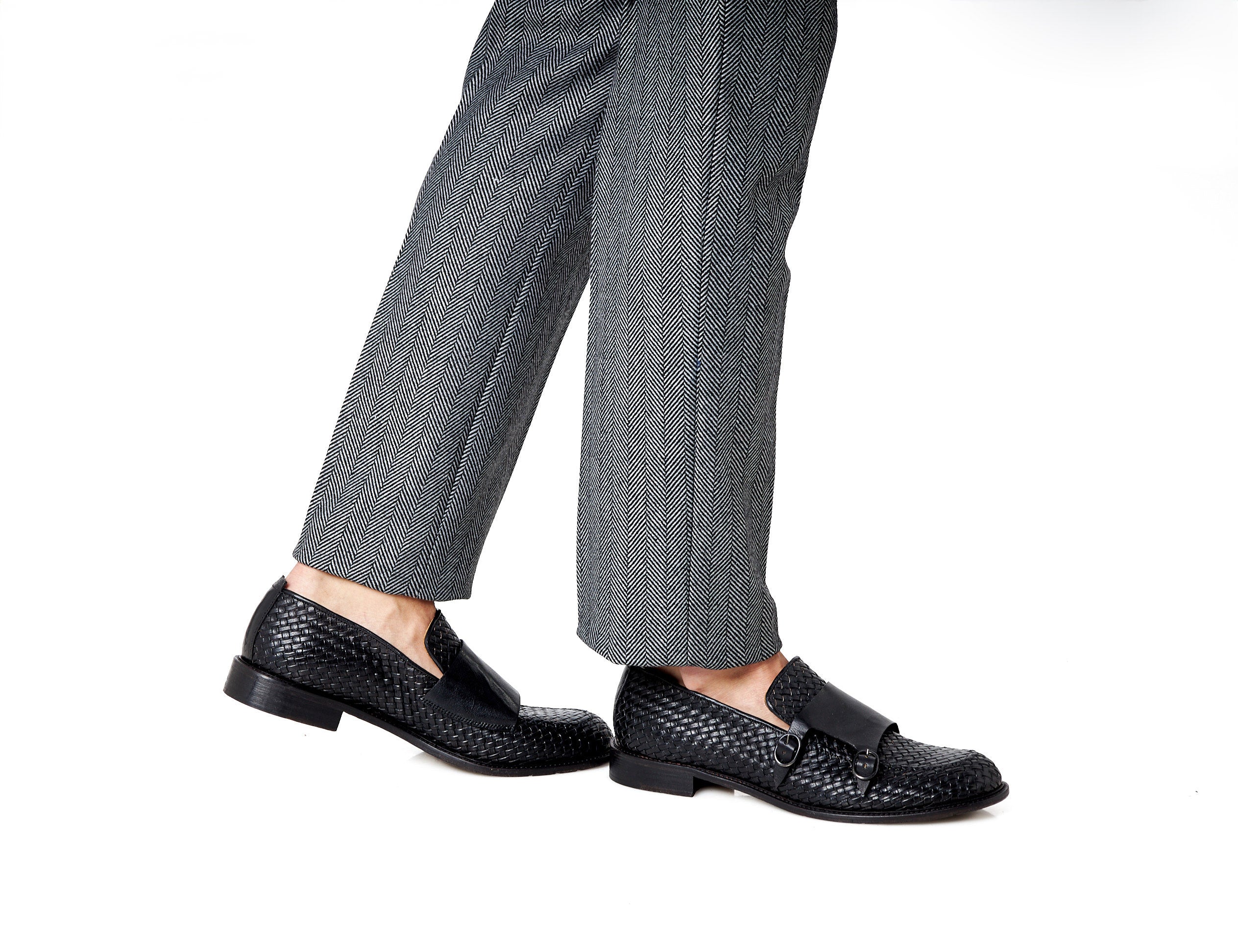FLORENCE - BLACK WOVEN DOUBLE BUCKLE MONK