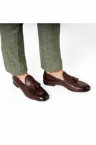 BROWN ITALIAN LEATHER COLLAPSIBLE KILTIE TASSEL LOAFER