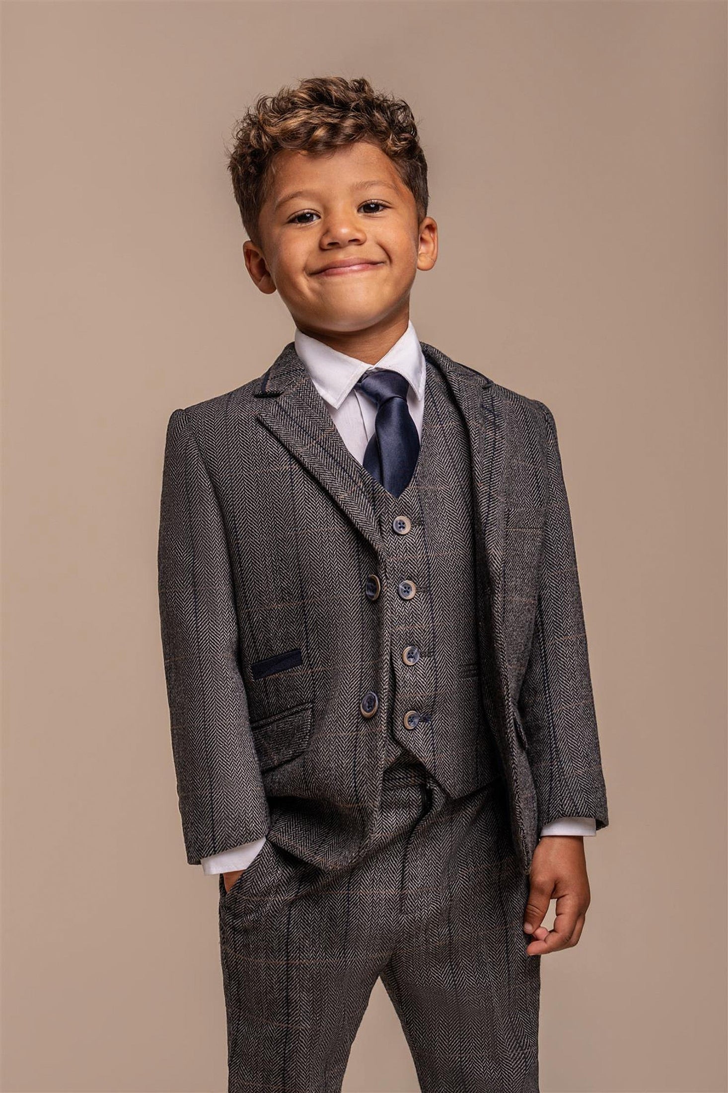 ALBERT GREY CHECK TWEED BOYS SUIT CAVANI