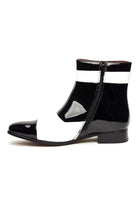 PATENT BLACK & WHITE ZIP GATSBY BOOTS