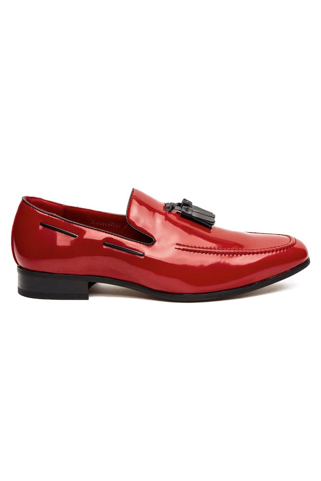 RED GLOSSY FAUX LEATHER TASSEL SHOES – Sartorial Shoes