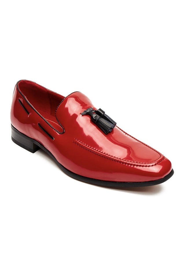 RED GLOSSY FAUX LEATHER TASSEL SHOES