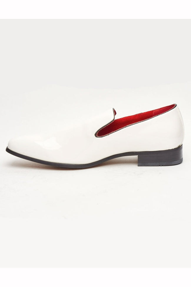 WHITE SHINY FAUX LEATHER LOAFERS