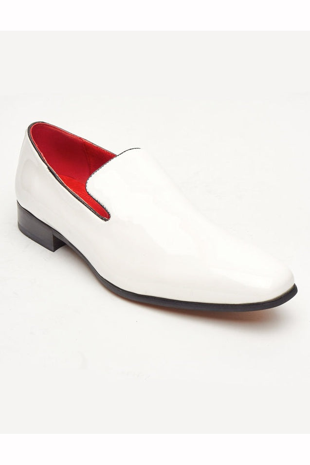 WHITE SHINY FAUX LEATHER LOAFERS