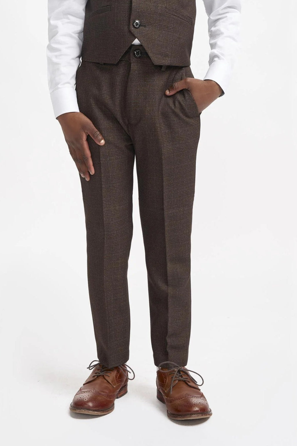 CARIDI – BROWN TWEED CHECK BOYS 3 PIECE SUIT CAVANI