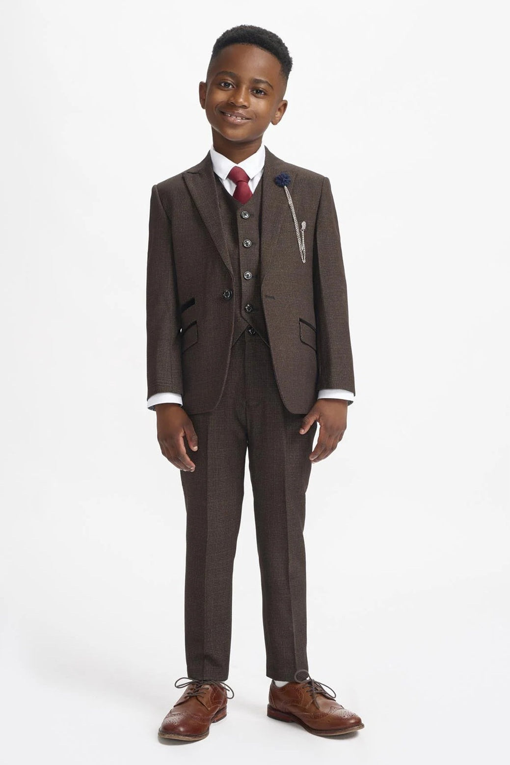 CARIDI – BROWN TWEED CHECK BOYS 3 PIECE SUIT CAVANI