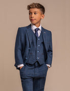 CARNEGI – BLUE TWEED CHECK BOYS 3 PIECE SUIT CAVANI