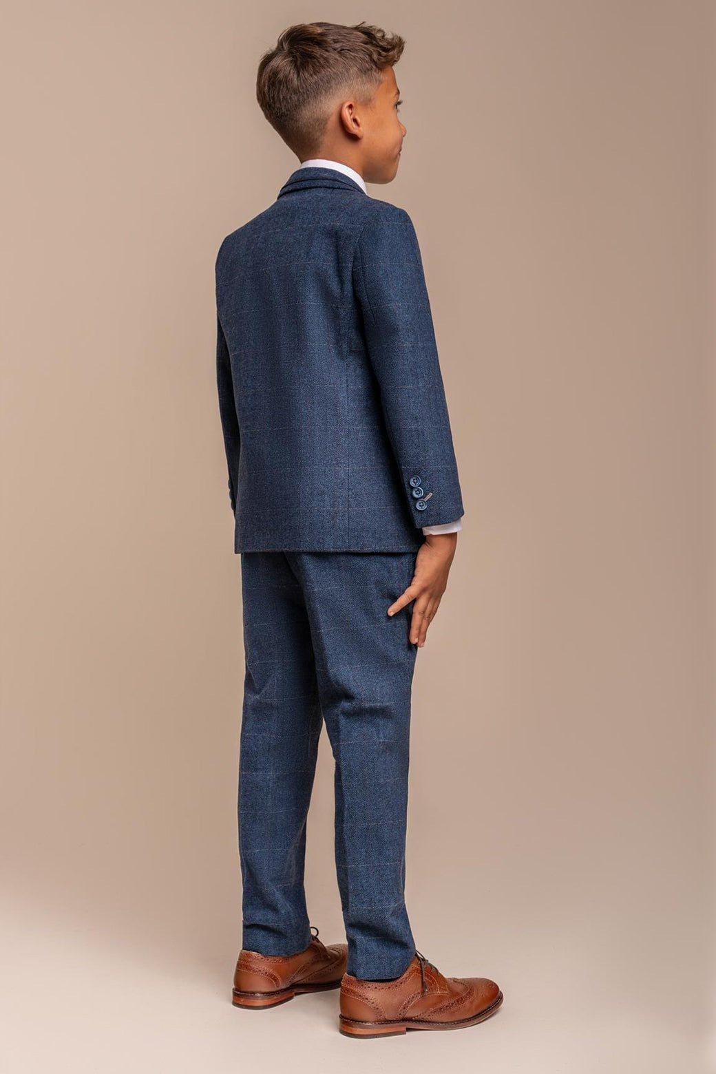 CARNEGI – BLUE TWEED CHECK BOYS 3 PIECE SUIT CAVANI