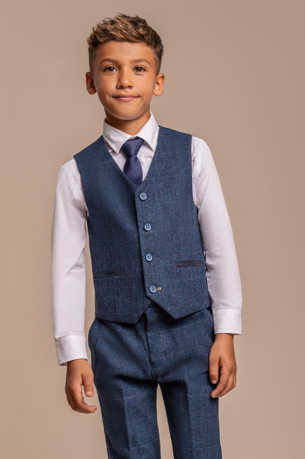 CARNEGI – BLUE TWEED CHECK BOYS 3 PIECE SUIT CAVANI