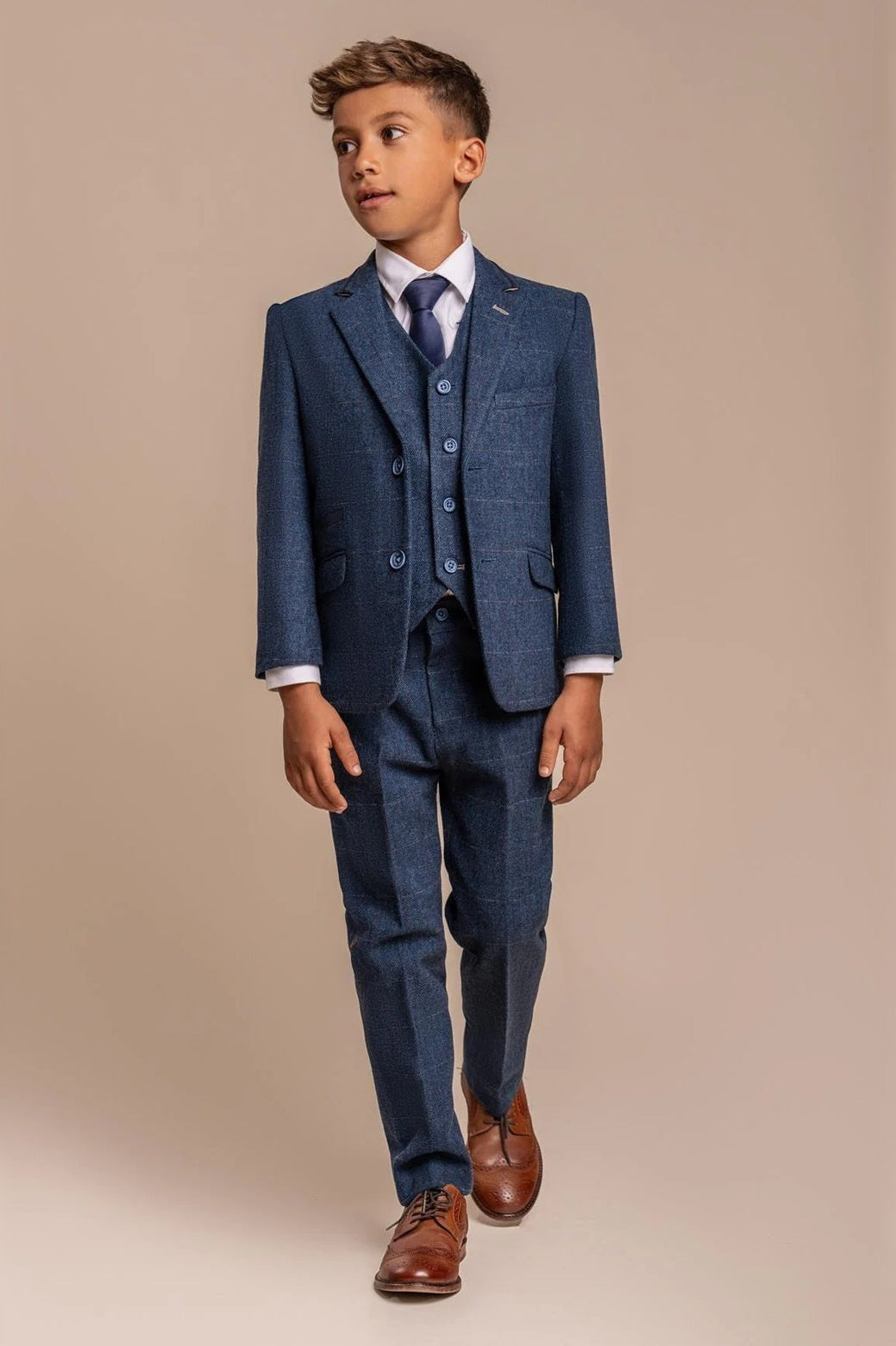 CARNEGI – BLUE TWEED CHECK BOYS 3 PIECE SUIT CAVANI