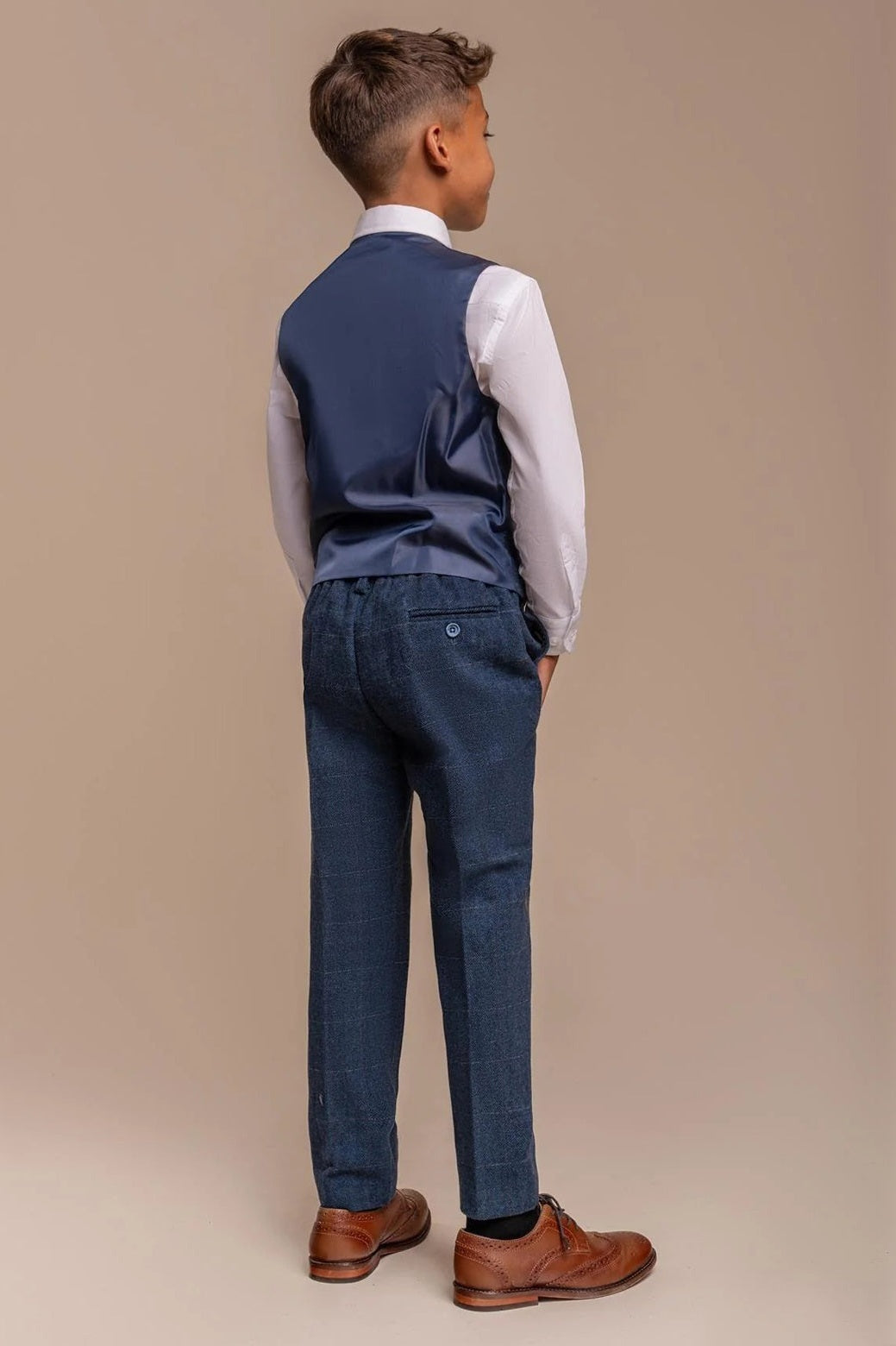 CARNEGI – BLUE TWEED CHECK BOYS 3 PIECE SUIT CAVANI