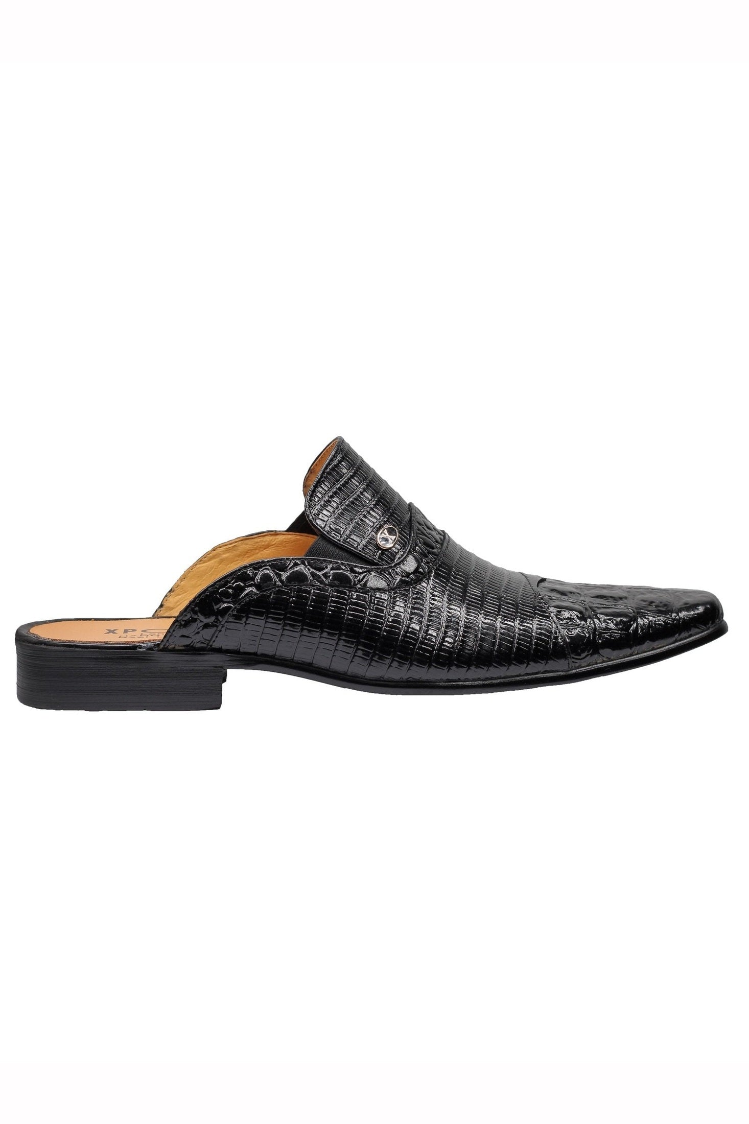 REAL LEATHER PRINTED BLACK HALF SHOE