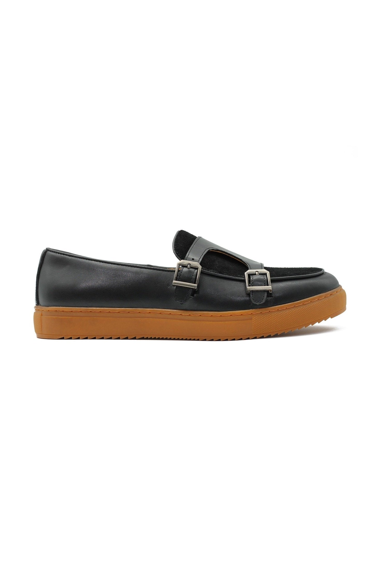 BLACK LEATHER & SUEDE DOUBLE MONK SNEAKERS