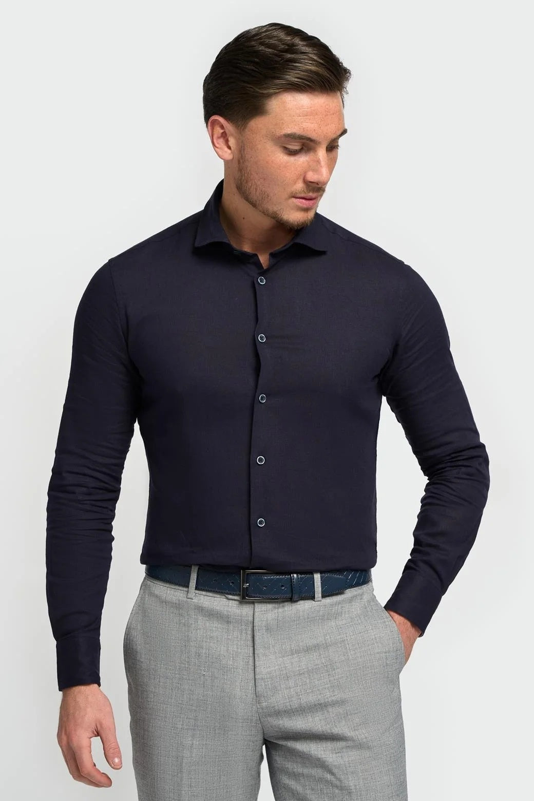 House Of Cavani – Matera Navy Linen Blend Shirt – Tailored Fit CAVANI