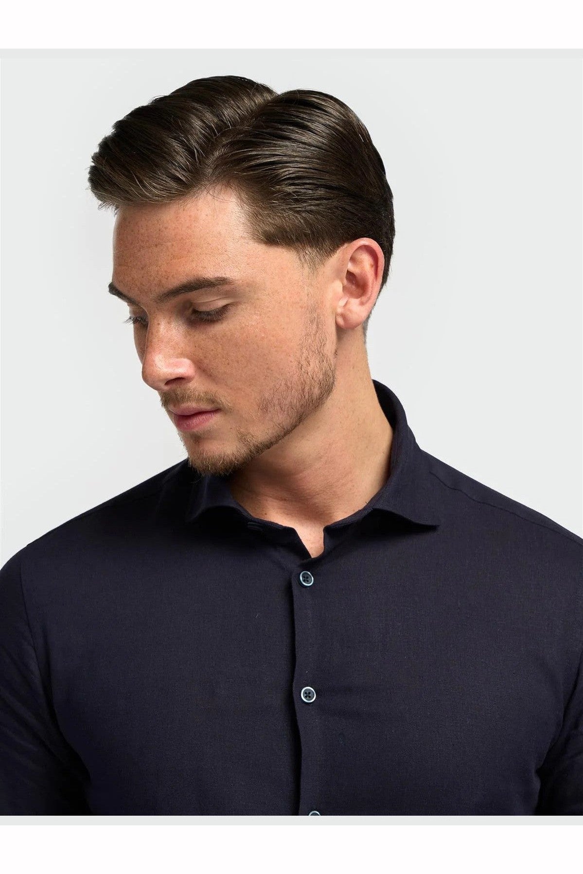 House Of Cavani – Matera Navy Linen Blend Shirt – Tailored Fit CAVANI