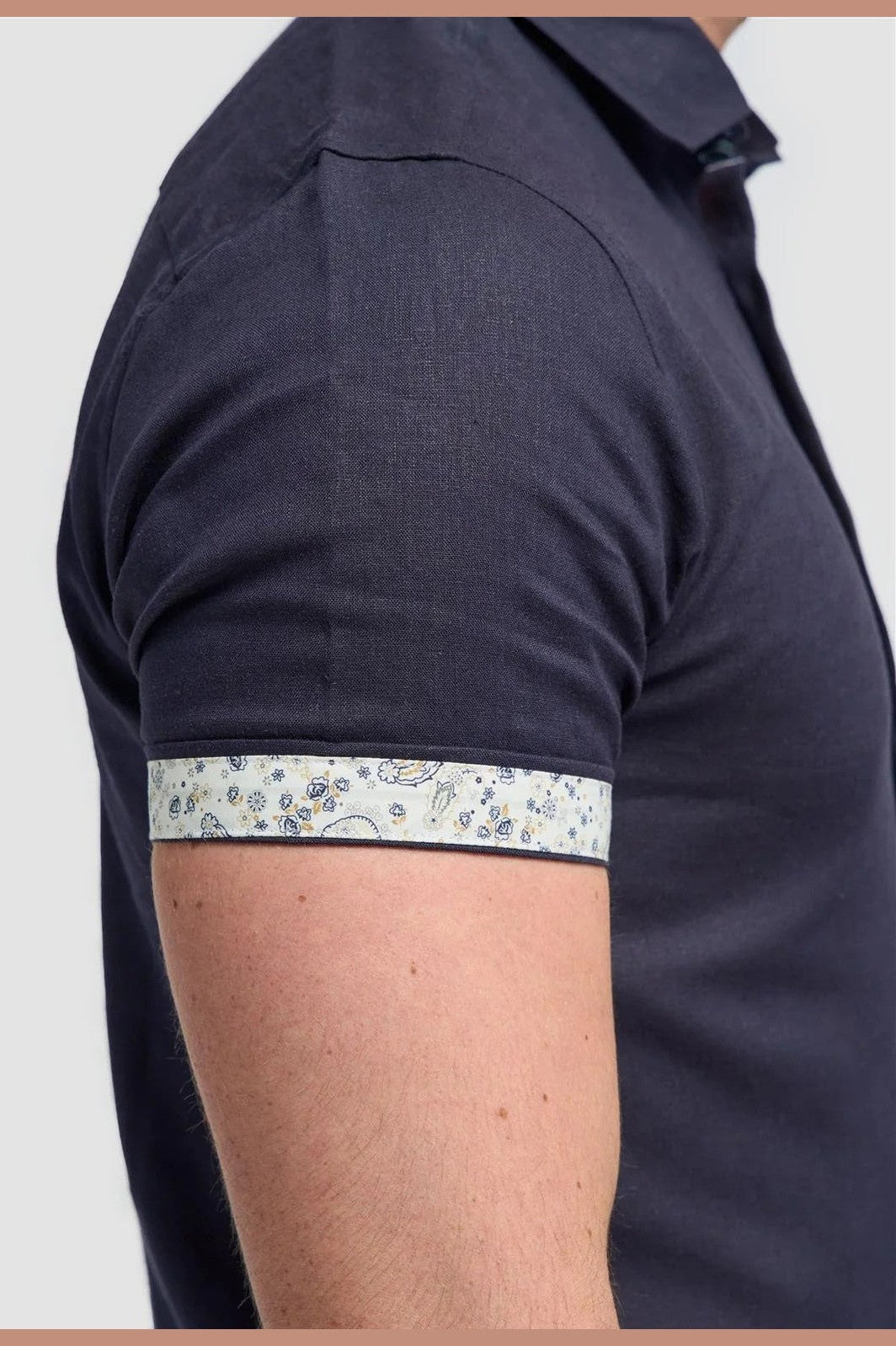 Short Sleeve Linen Blend Shirt Navy - Matera CAVANI