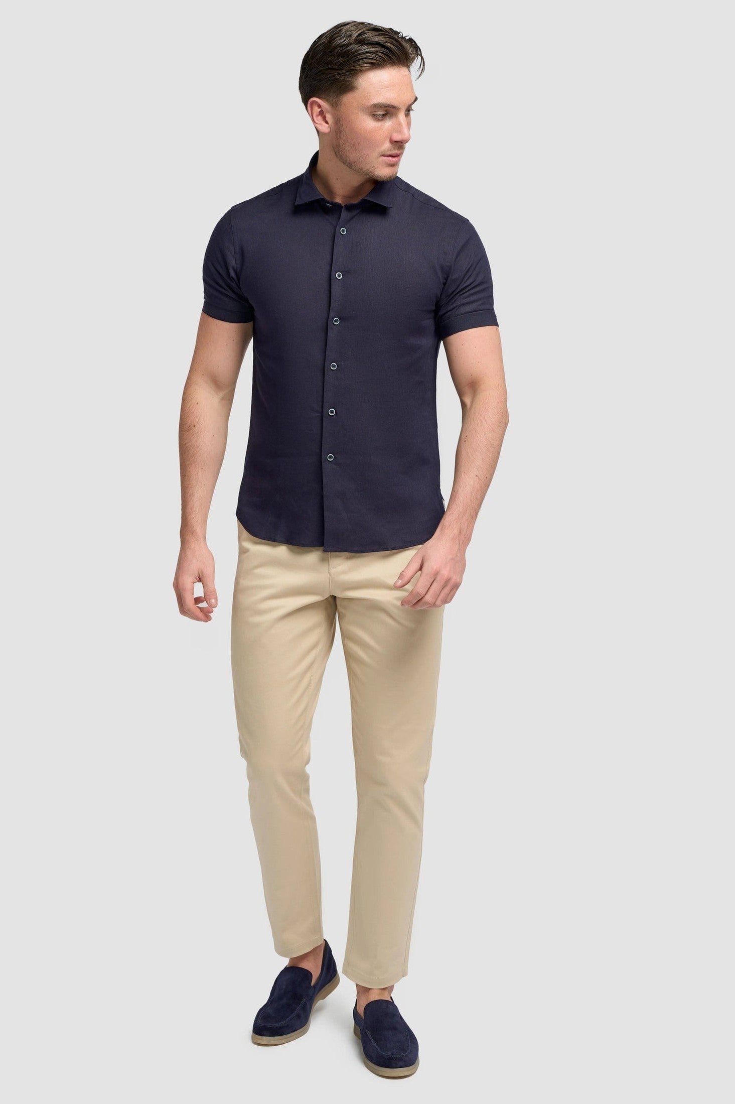 Short Sleeve Linen Blend Shirt Navy - Matera CAVANI