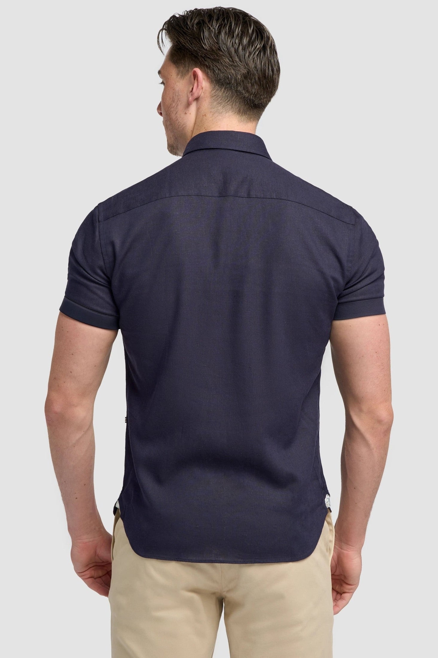 Short Sleeve Linen Blend Shirt Navy - Matera CAVANI