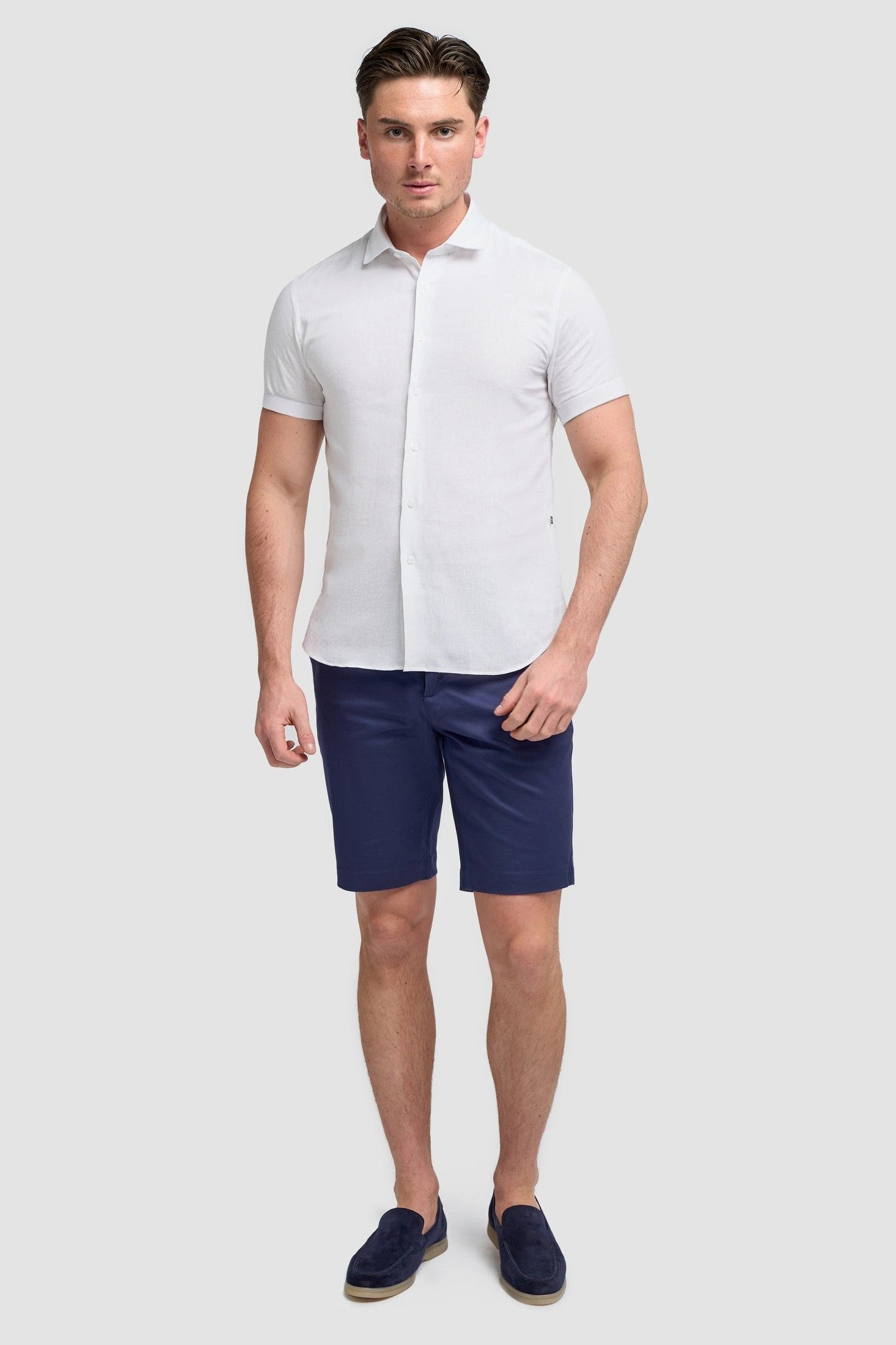 White Short Sleeve Linen Blend Shirt - Matera CAVANI