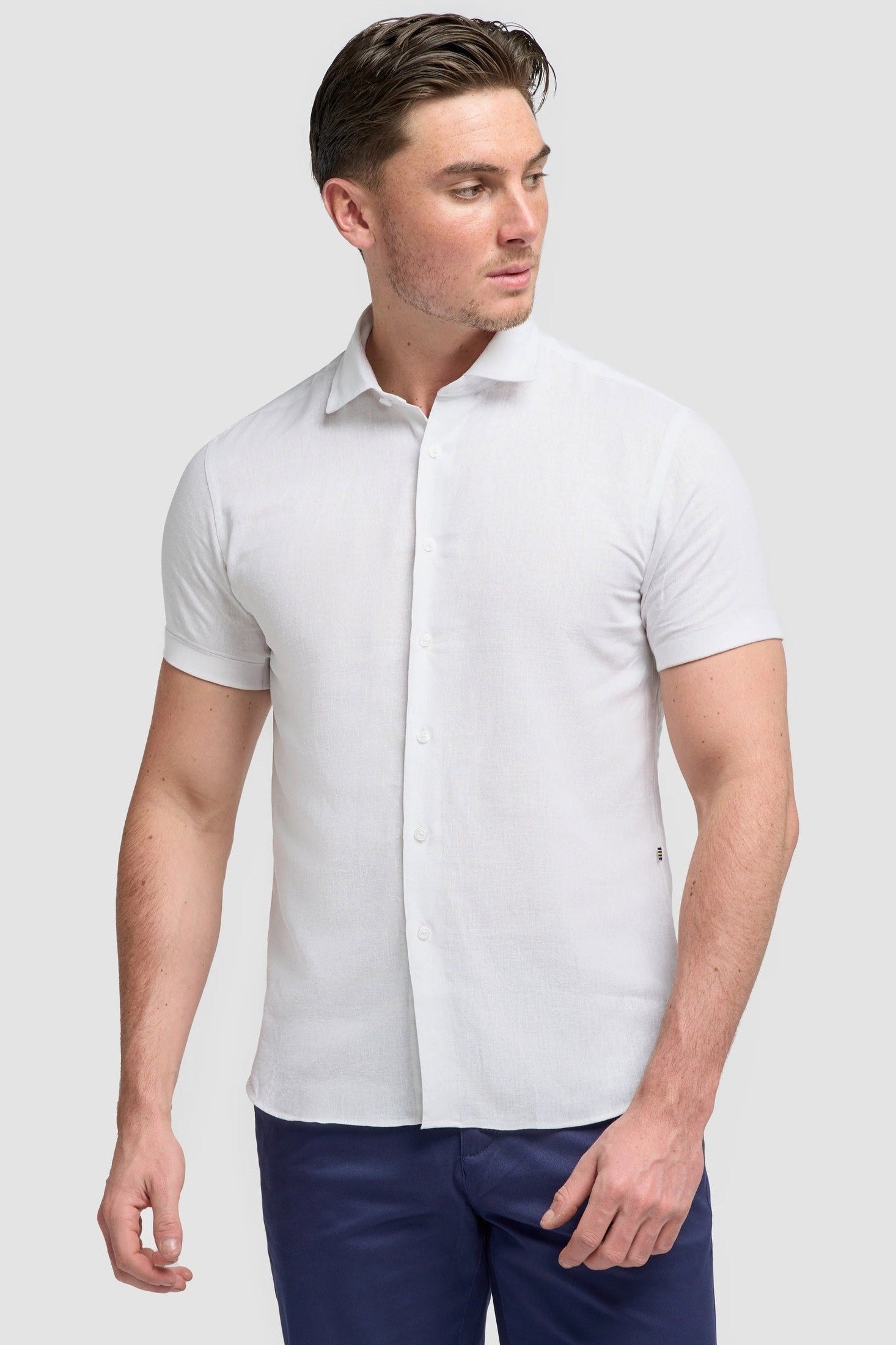 White Short Sleeve Linen Blend Shirt - Matera CAVANI
