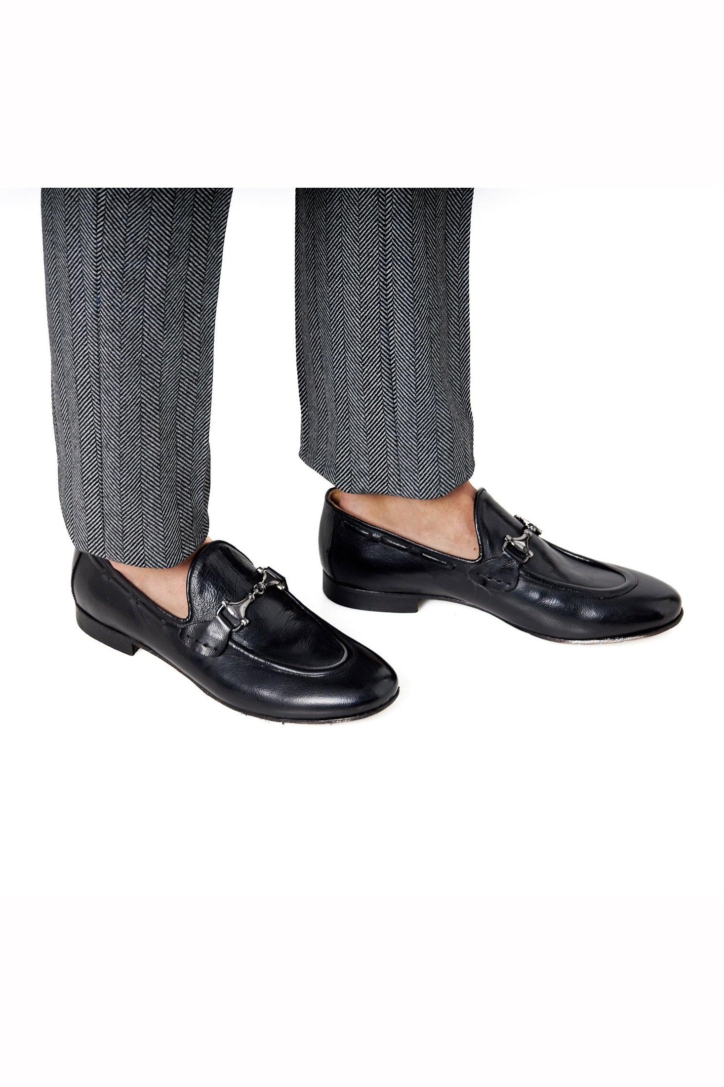 NAPLES 02 - ITALIAN LEATHER SNAFFLE BIT LOAFER IN BLACK