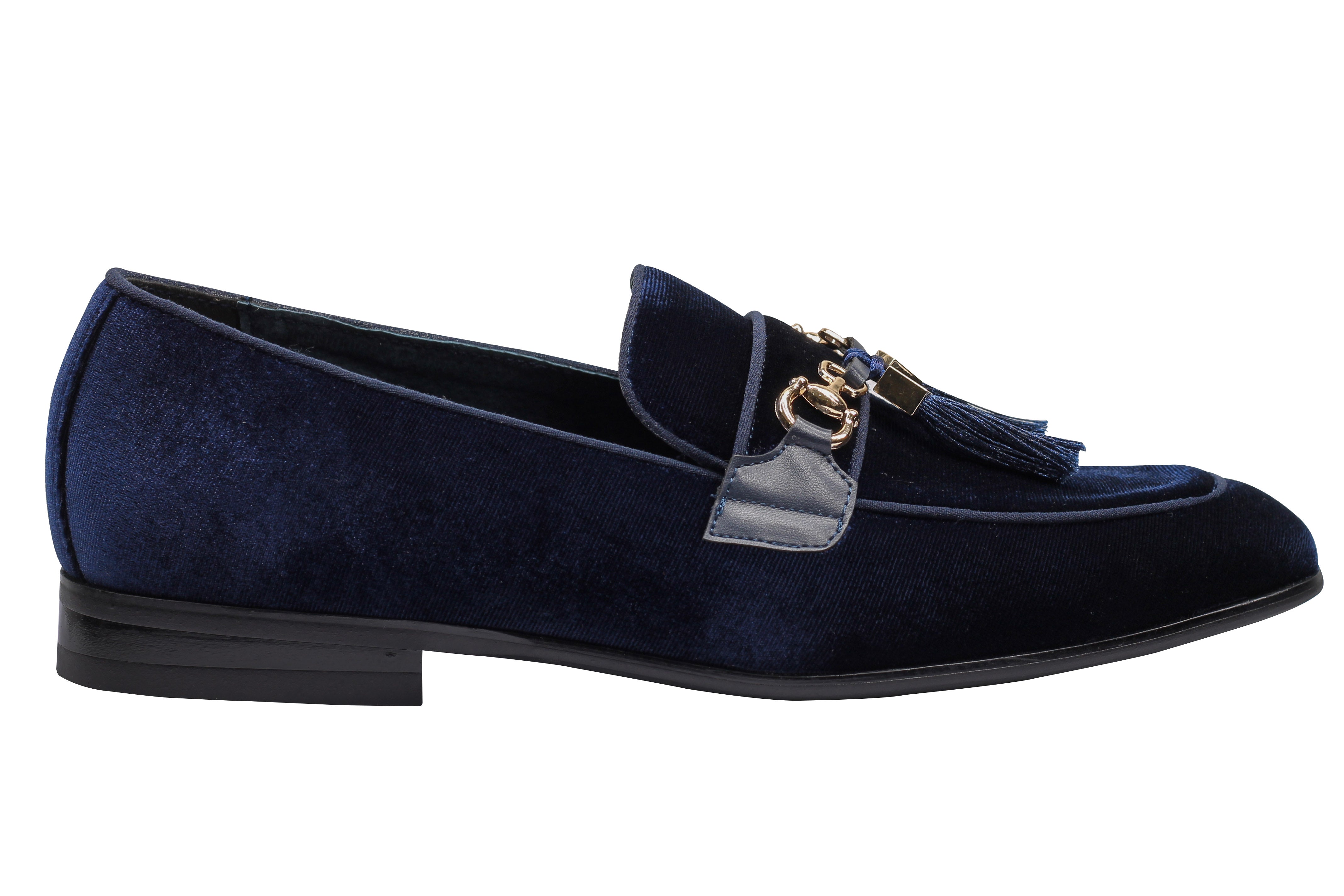 BLUE VELVET TASSEL LOFERS METAL SNAFFLE BUCKLE