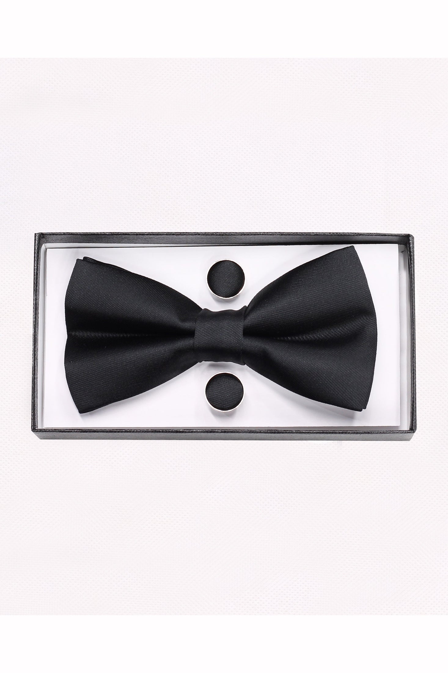 PLAIN BLACK BOW TIE SET