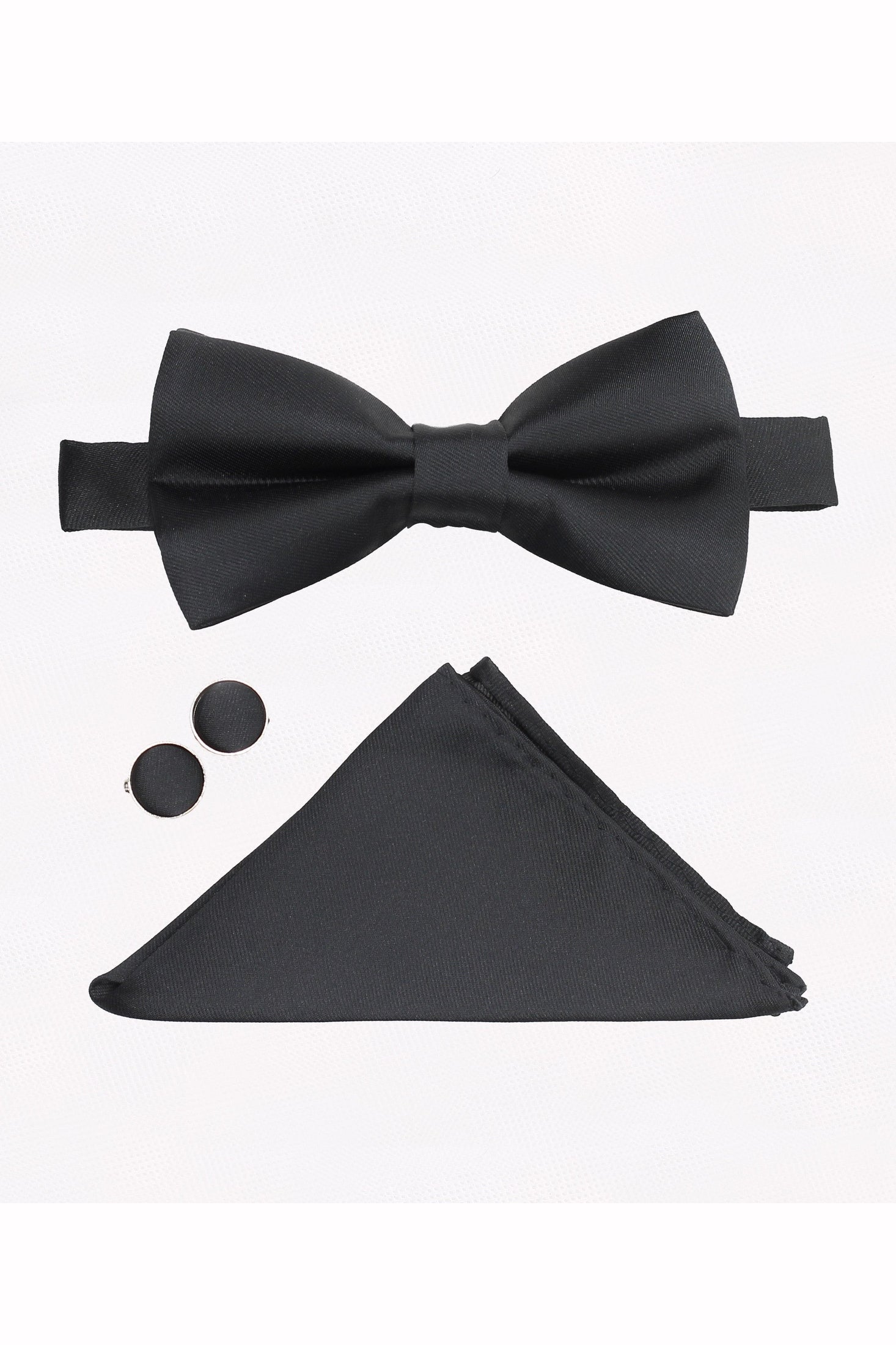 PLAIN BLACK BOW TIE SET