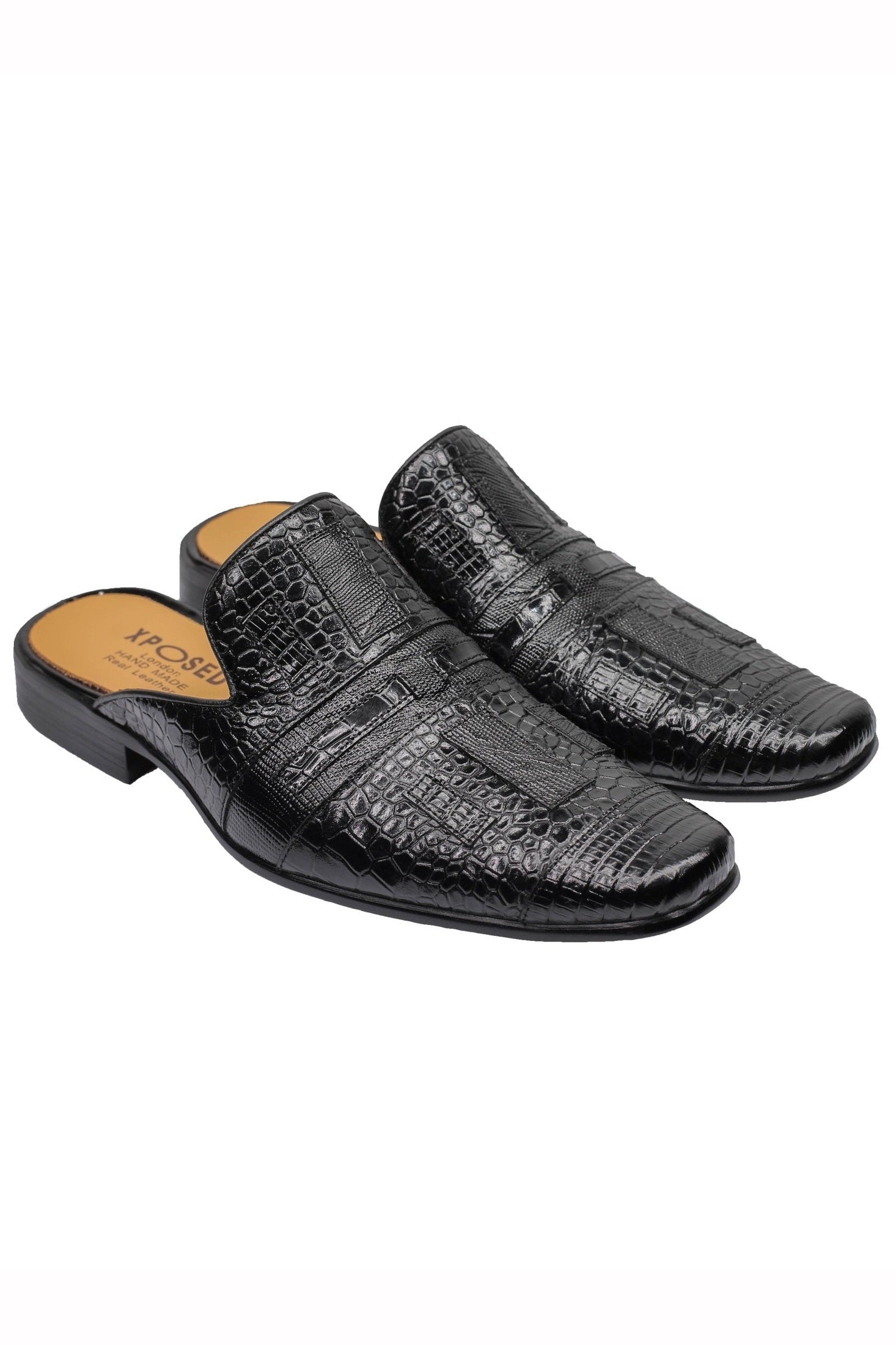 REAL LEATHER BLACK PRINTED HALF SHOES