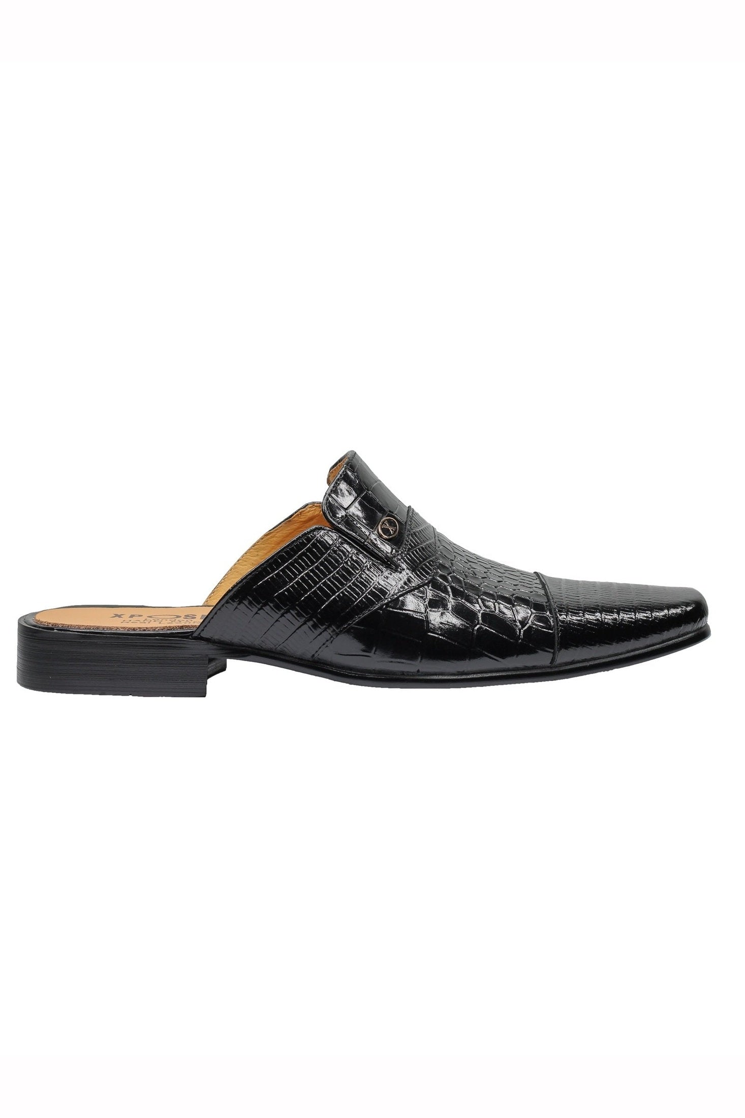 REAL LEATHER BLACK PRINTED HALF SHOE