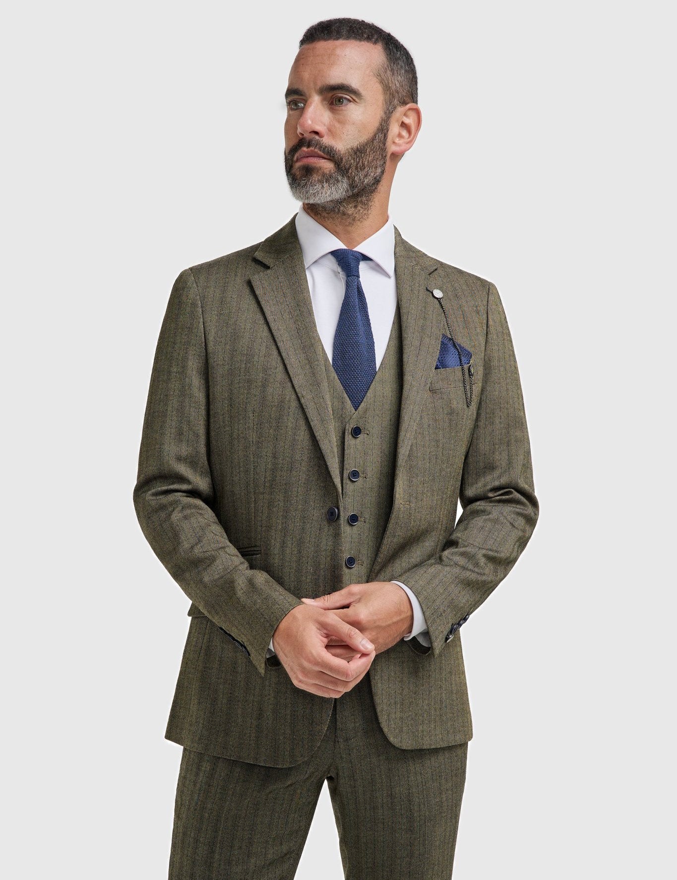 Cavani Men’s Damon Sage Herringbone Tweed 3-Piece Suit