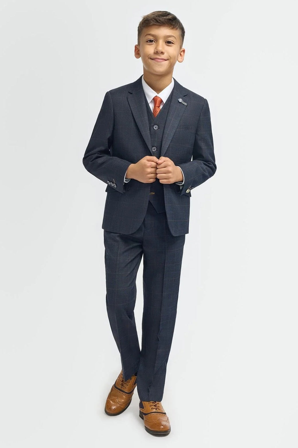 House of Cavani – Boys Navy Blue 3 Piece Suit Windowpane Check Torini CAVANI