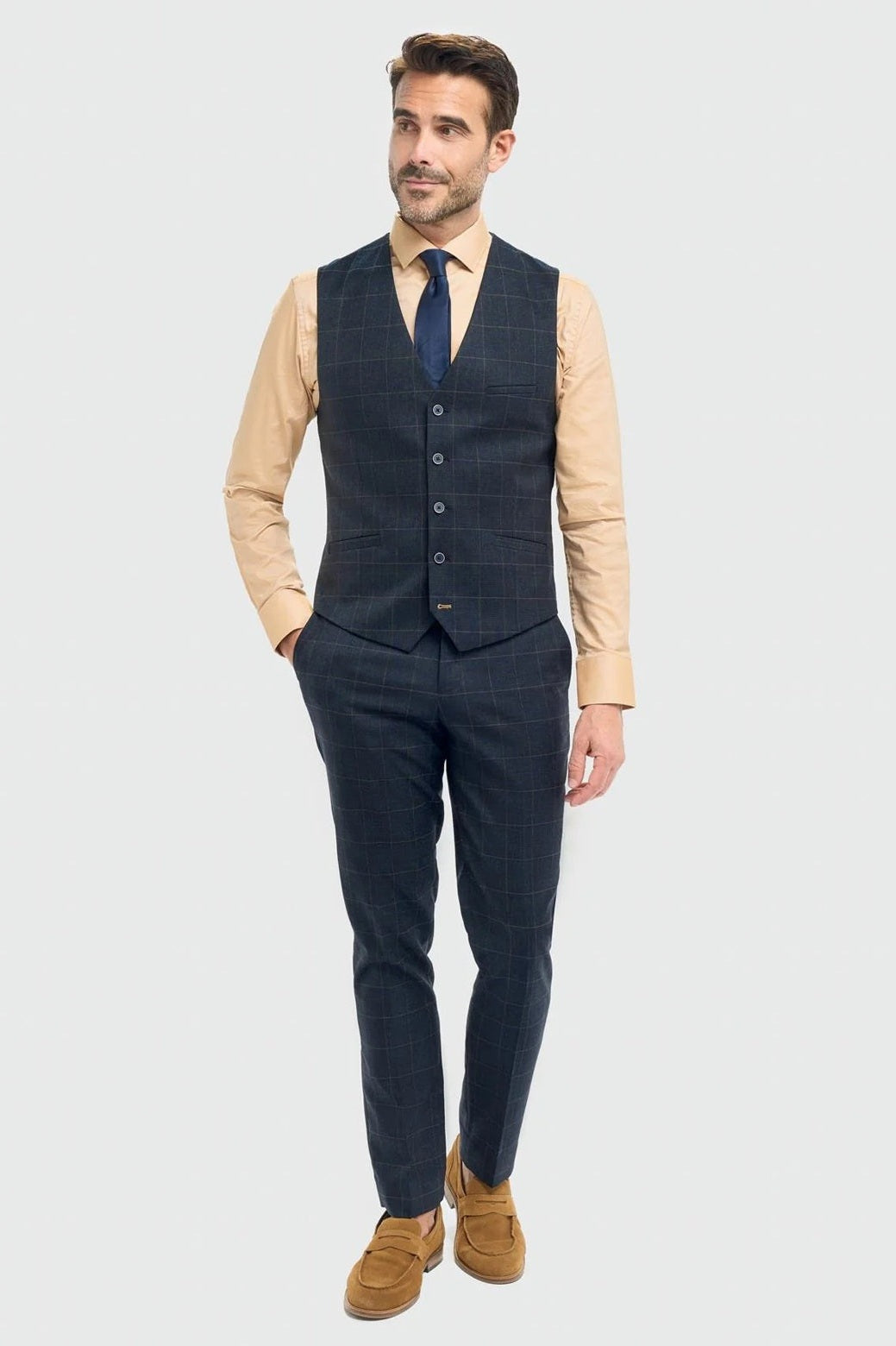 House of Cavani – Torino Navy Check Tailored Waistcoat CAVANI
