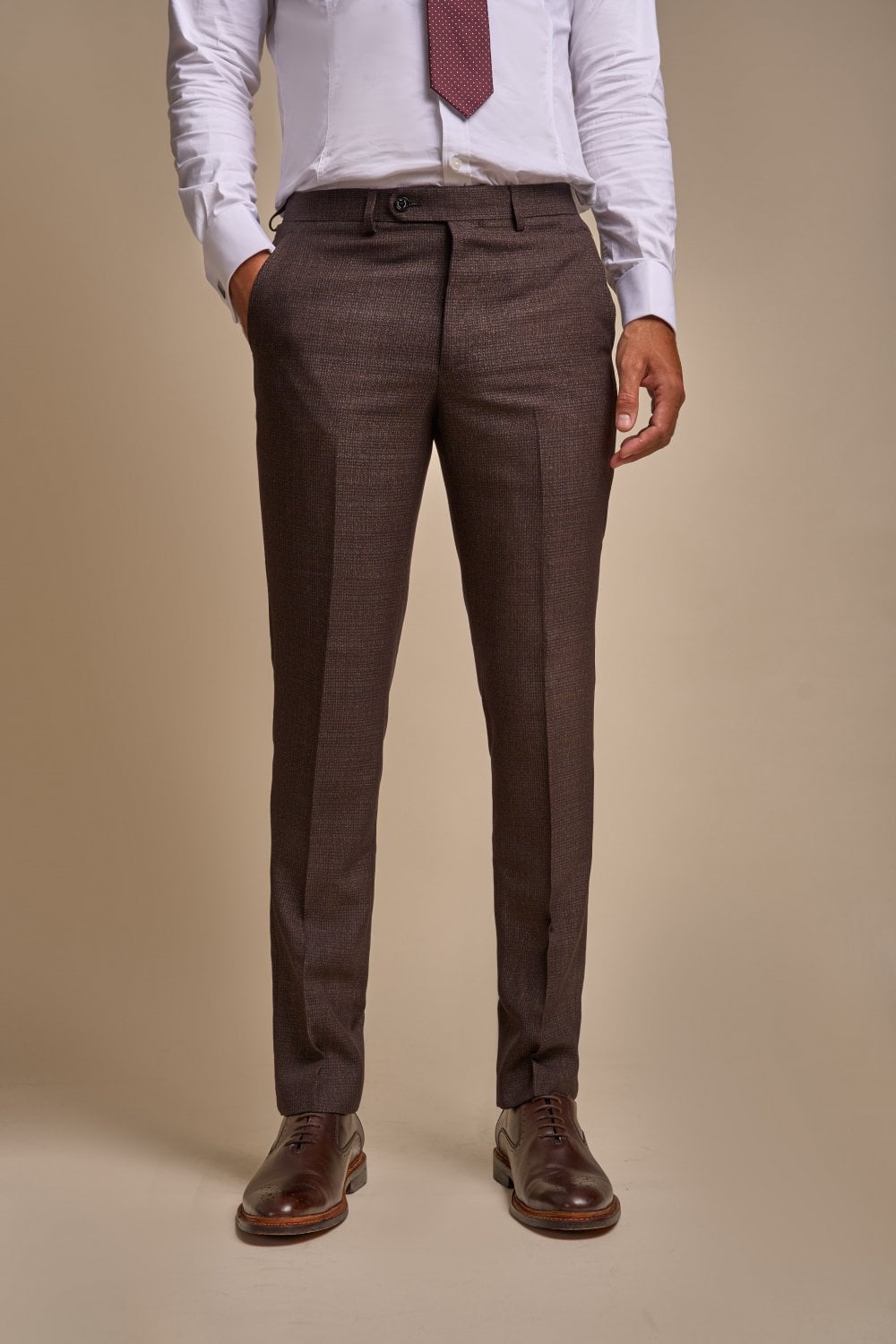 CARIDI – BROWN CHECK TAILORED FIT TROUSERS CAVANI