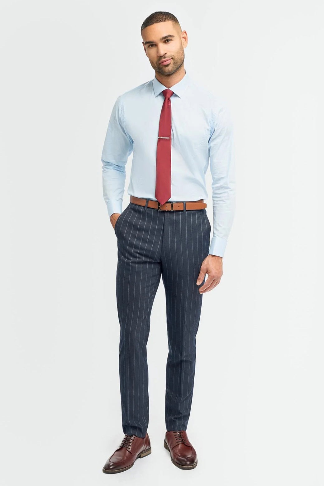 INVINCIBLE – NAVY 3 PIECE PINSTRIPE SUIT TAILORED FIT CAVANI