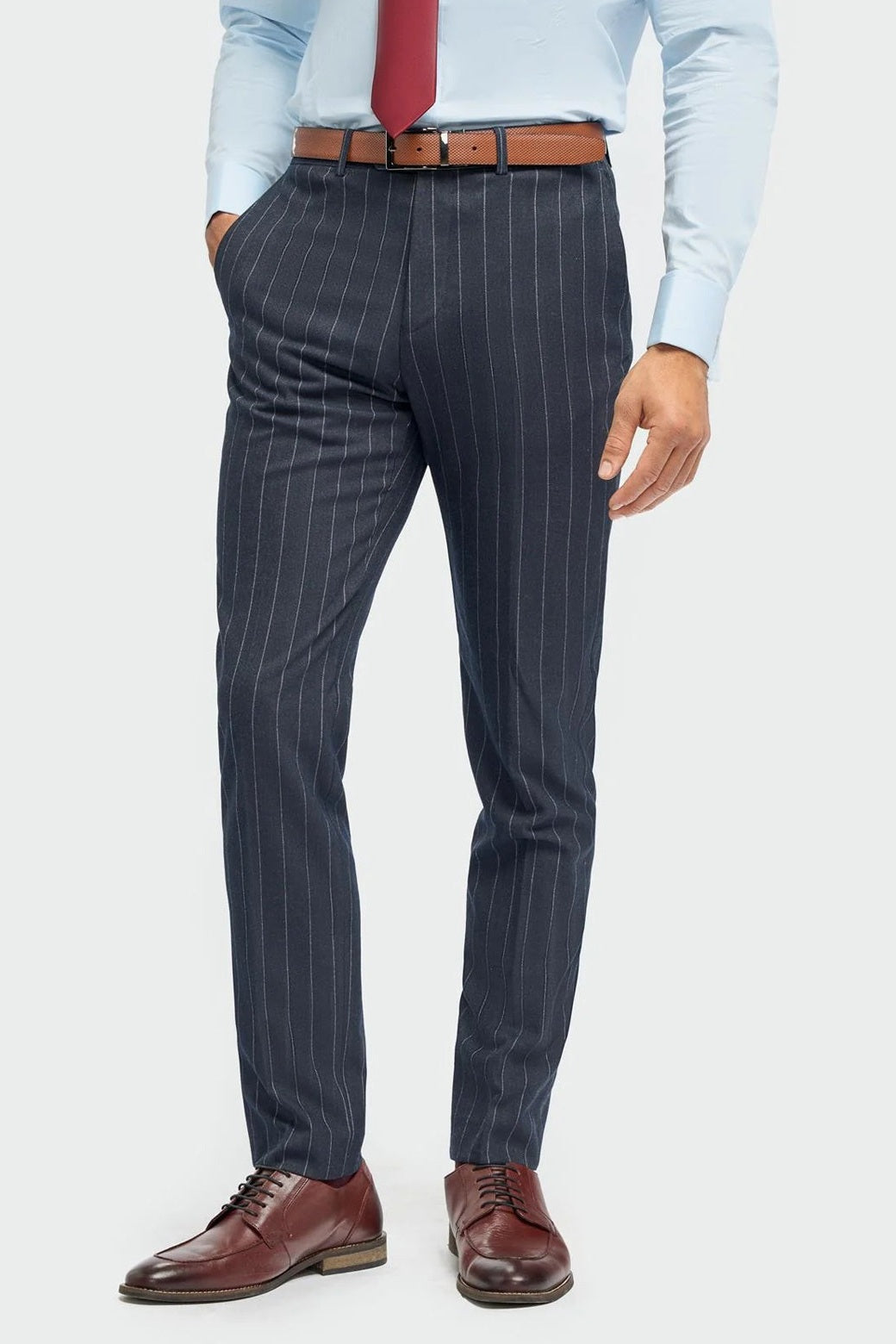 INVINCIBLE – NAVY 3 PIECE PINSTRIPE SUIT TAILORED FIT CAVANI