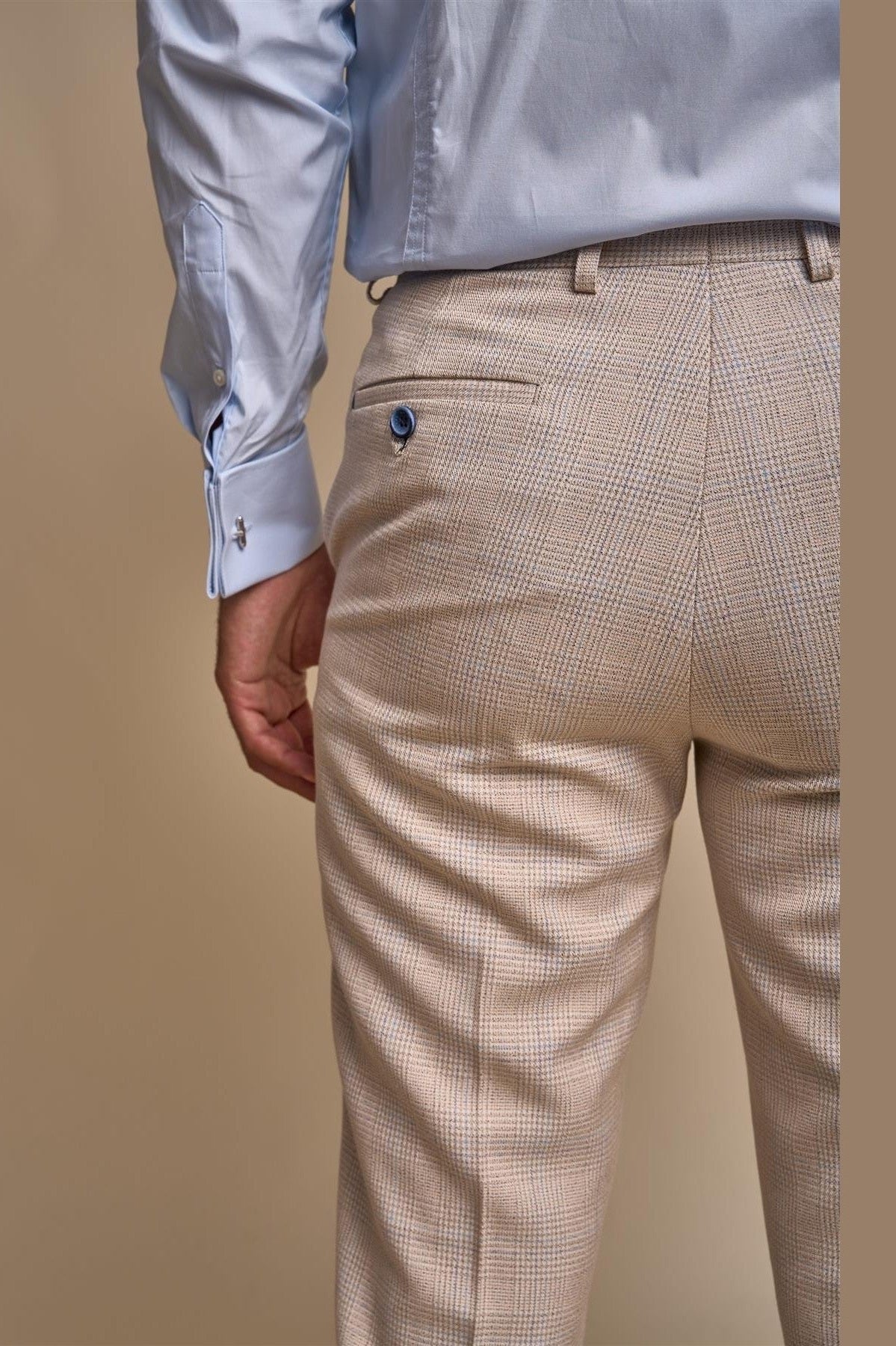 MENS CARIDI BEIGE TAILORED FIT THREE PIECE SUIT CAVANI