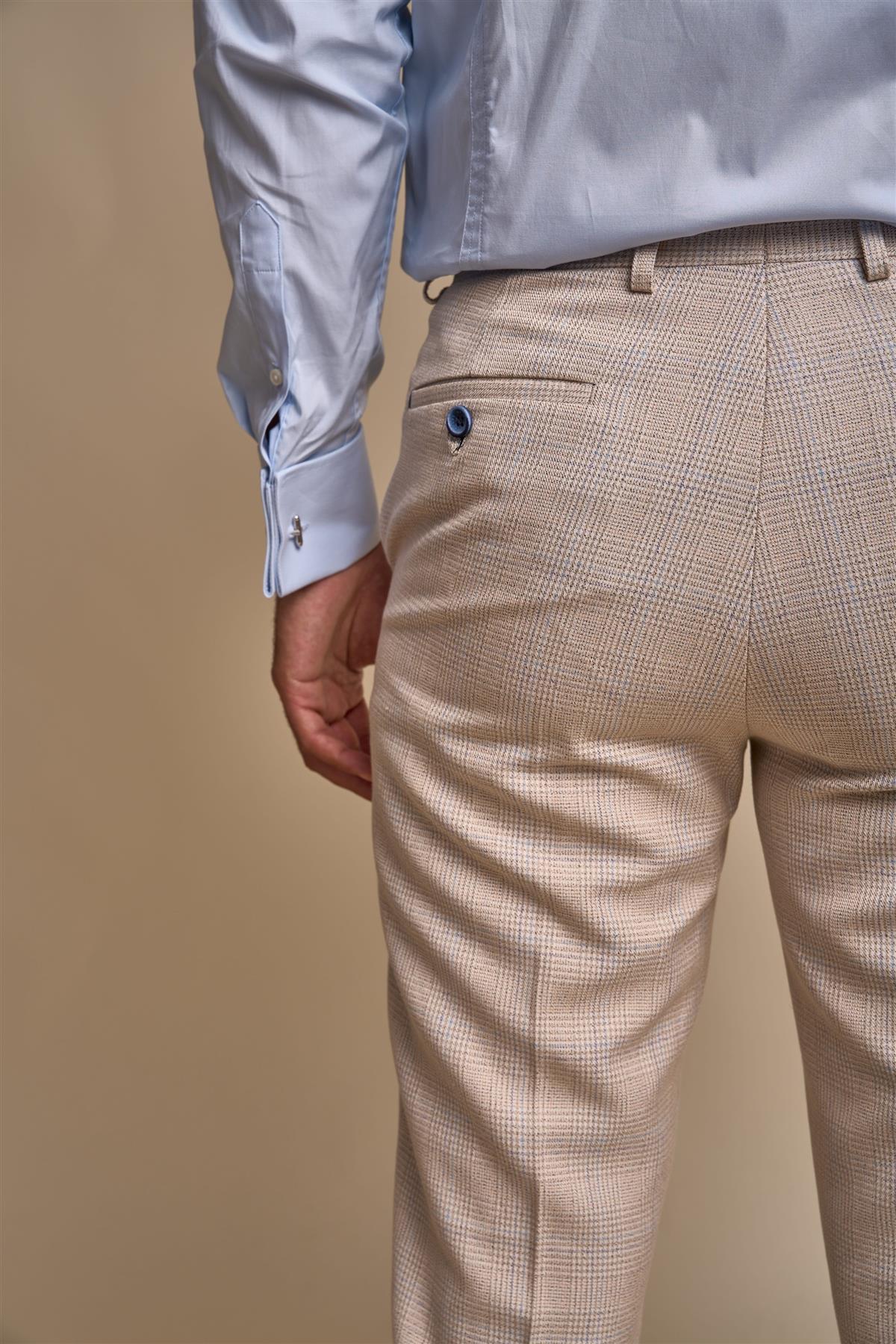 CARIDI - BEIGE CHECK TROUSERS CAVANI