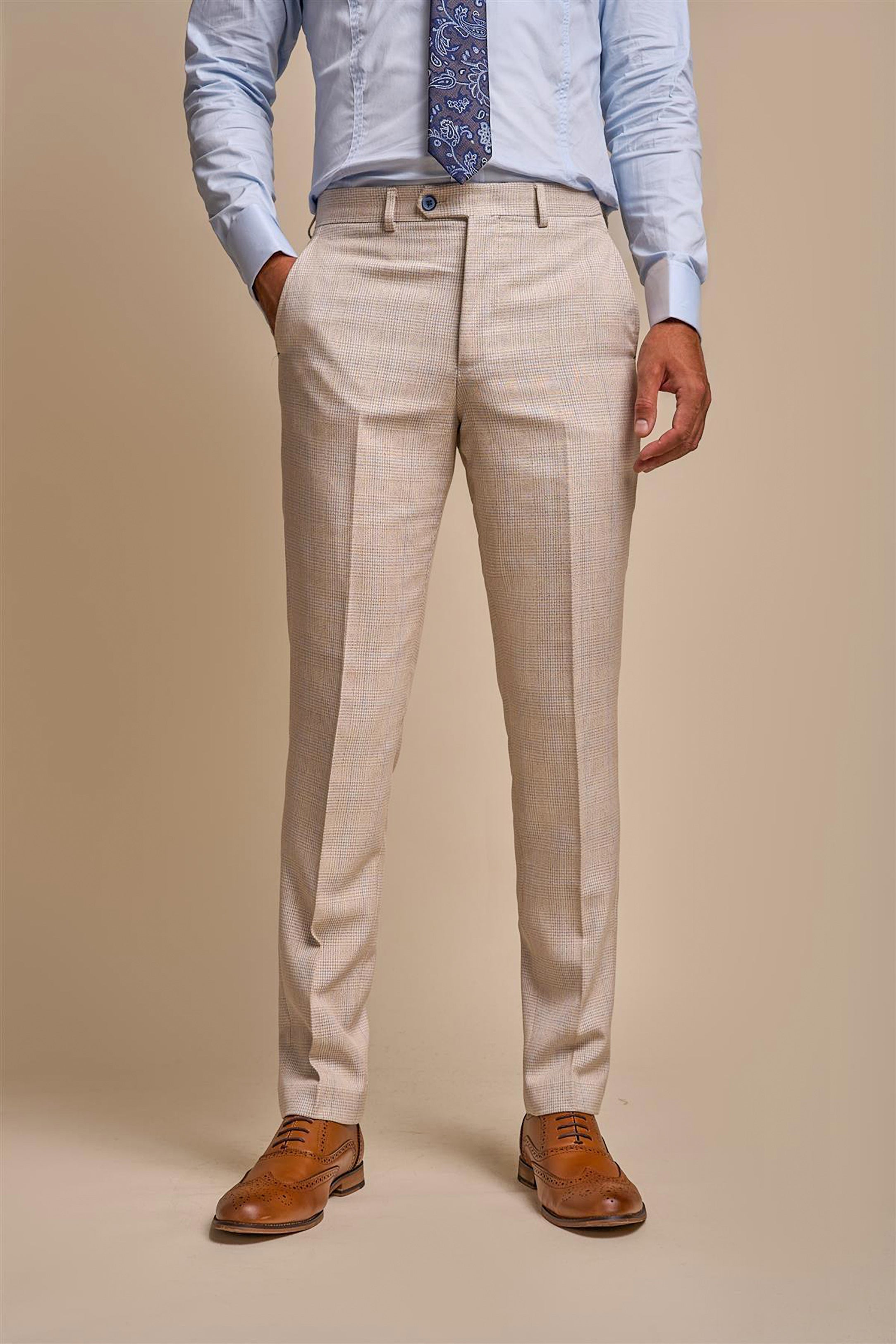 CARIDI - BEIGE CHECK TROUSERS CAVANI