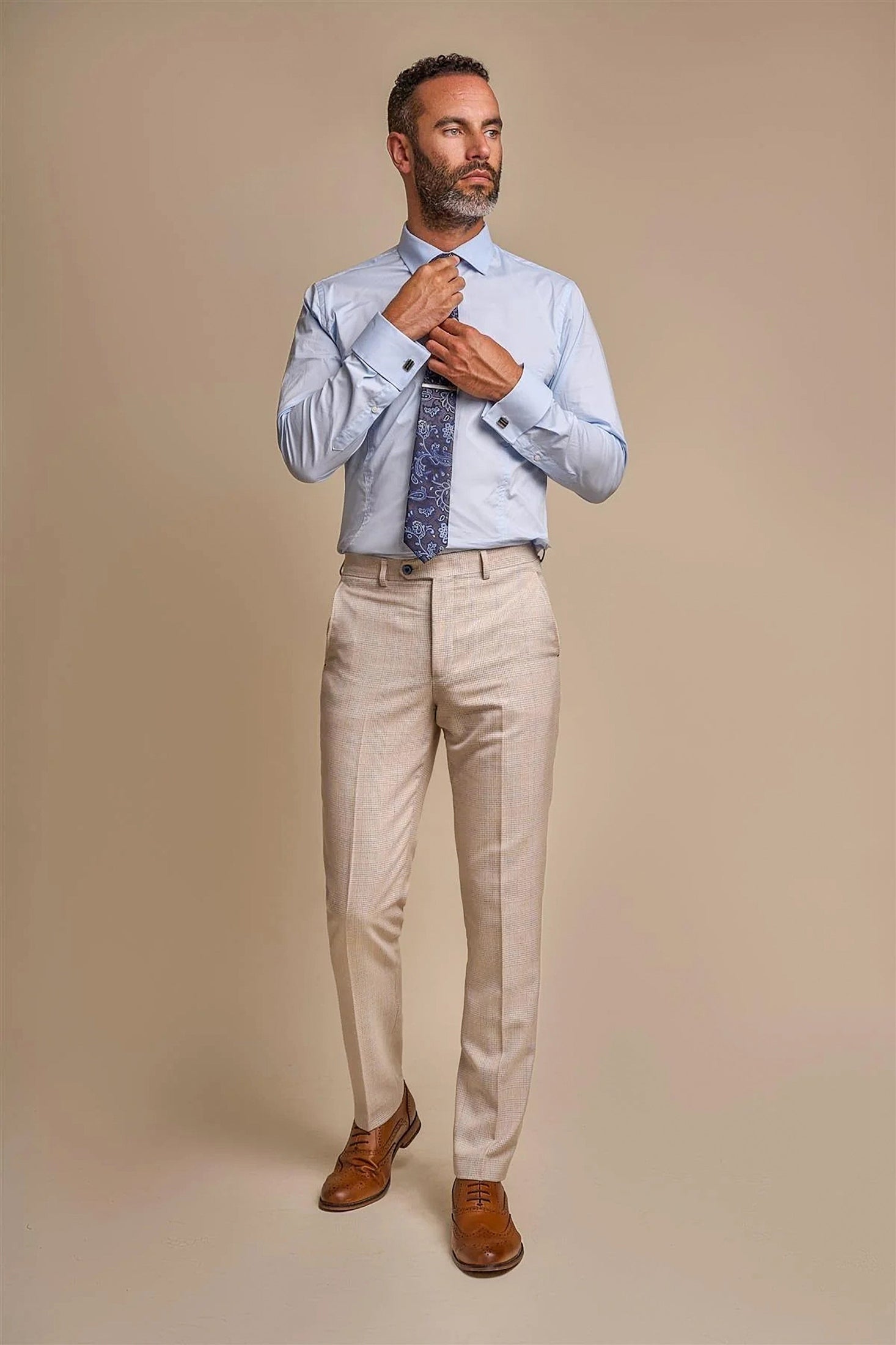CARIDI - BEIGE CHECK TROUSERS CAVANI
