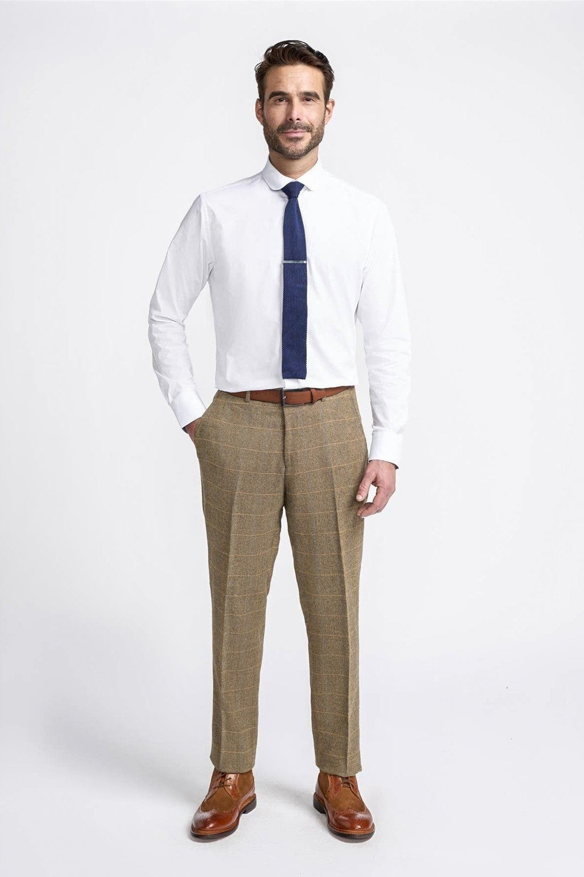 MENS ALBERT BROWN TWEED THREE PIECE SUIT CAVANI