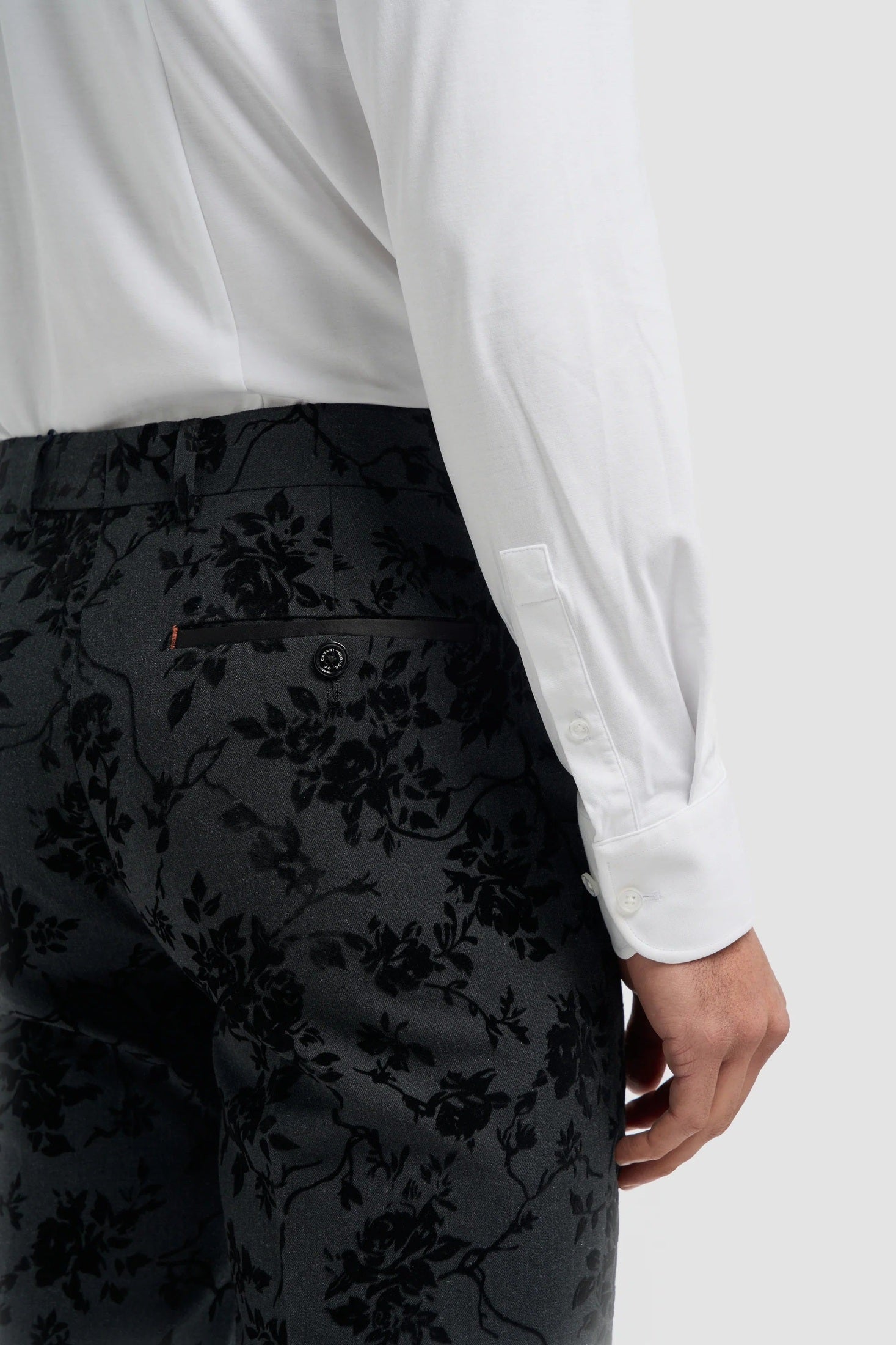 Cavani Georgi Black Velvet Floral Suit Trousers