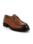 Tan Faux Leather Moc Toe Derby Shoes Classic Lace-Up