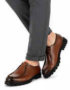 Tan Faux Leather Moc Toe Derby Shoes Classic Lace-Up