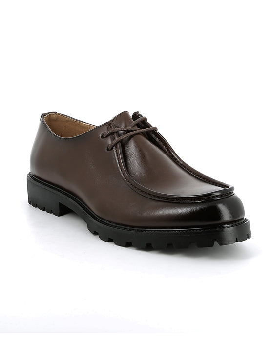 Brown Faux Leather Moc Toe Derby Shoes Classic Lace-Up