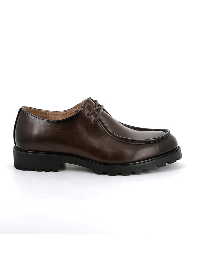 Brown Faux Leather Moc Toe Derby Shoes Classic Lace-Up