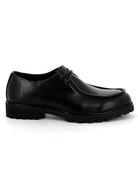 Black Faux Leather Moc Toe Derby Shoes Classic Lace-Up