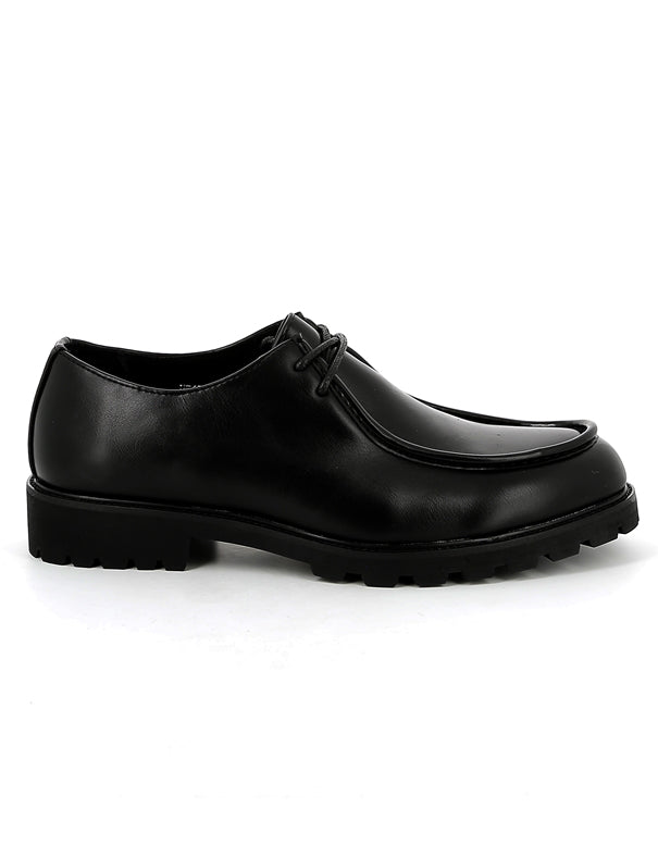 Black Faux Leather Moc Toe Derby Shoes Classic Lace-Up