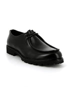 Black Faux Leather Moc Toe Derby Shoes Classic Lace-Up